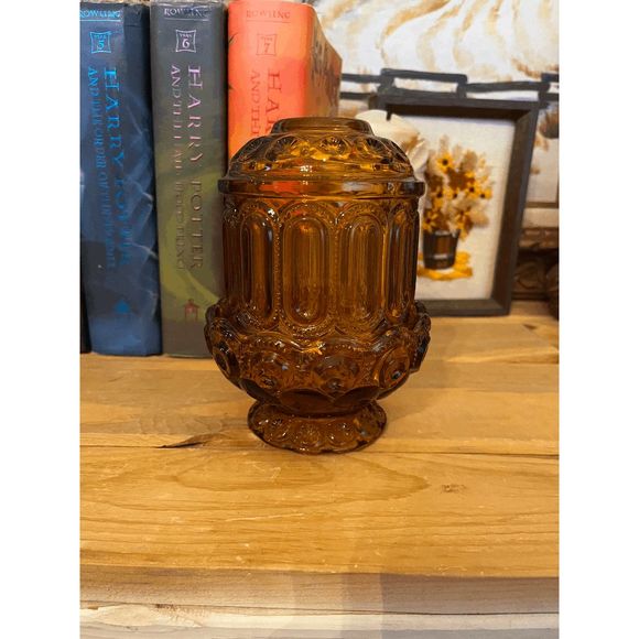 Vintage L.E. Smtih Moon and Stars Glass Yellow Amber Fairy Lamp - Picture 1 of 4